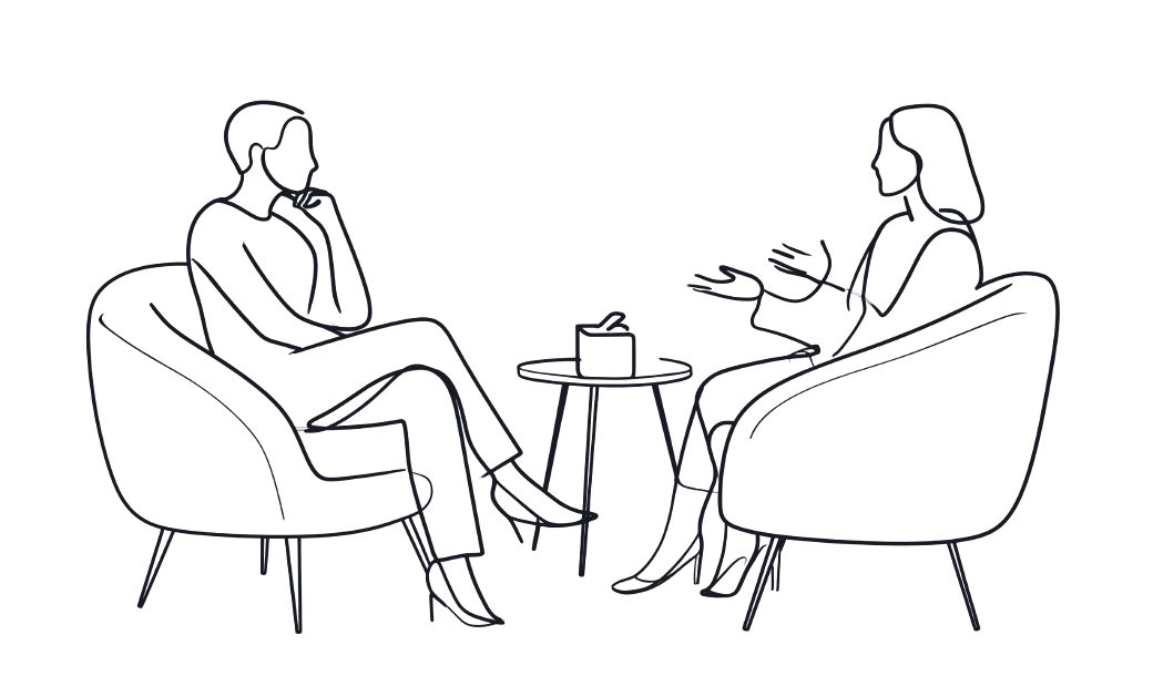 Illustration: Zwei Personen im Gespräch