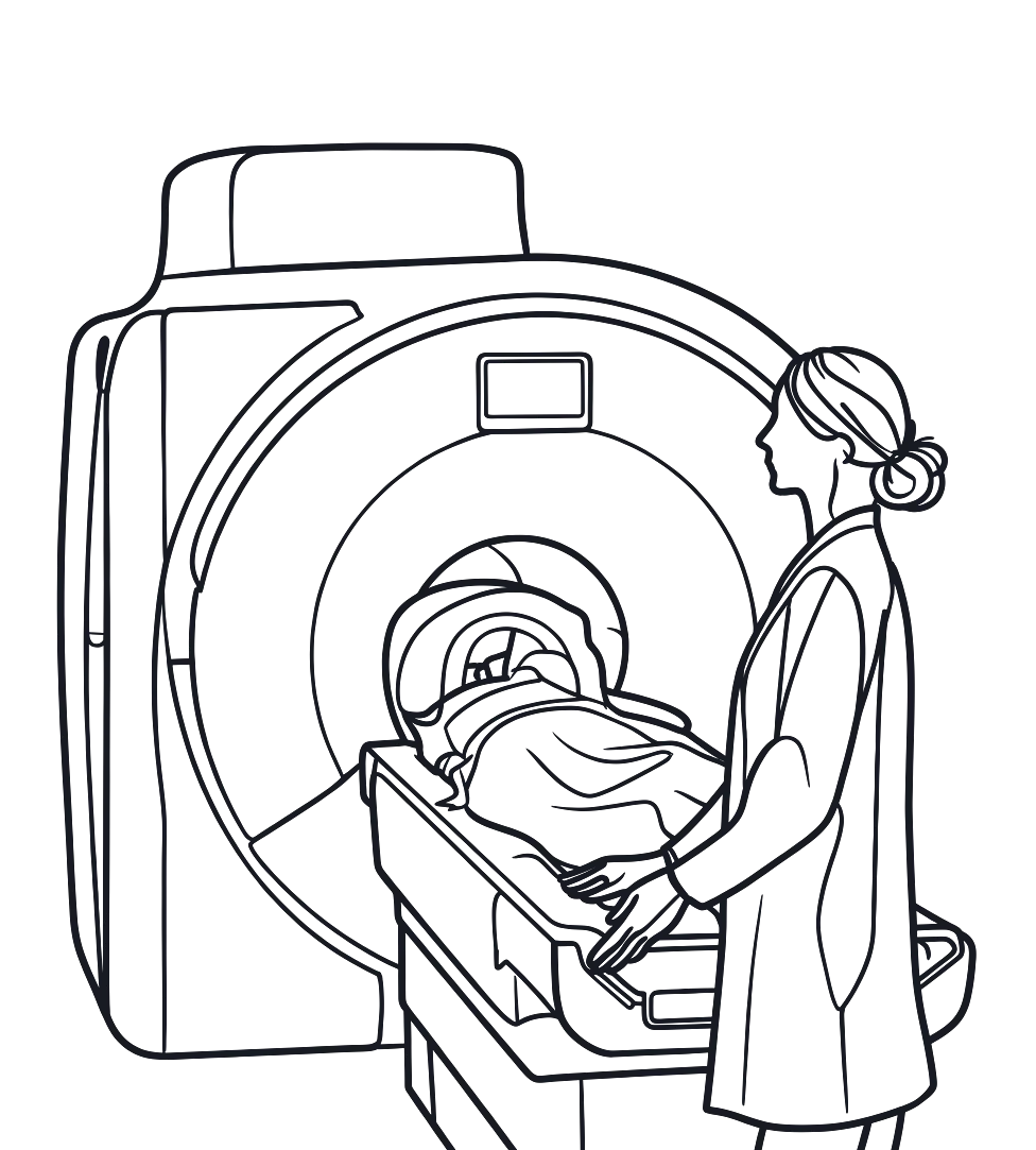 Illustration: Forscherin am MRT-Scanner