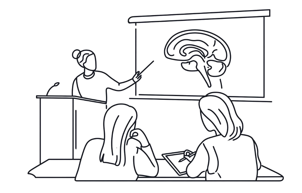 Illustration: Dozentin vor Studierenden